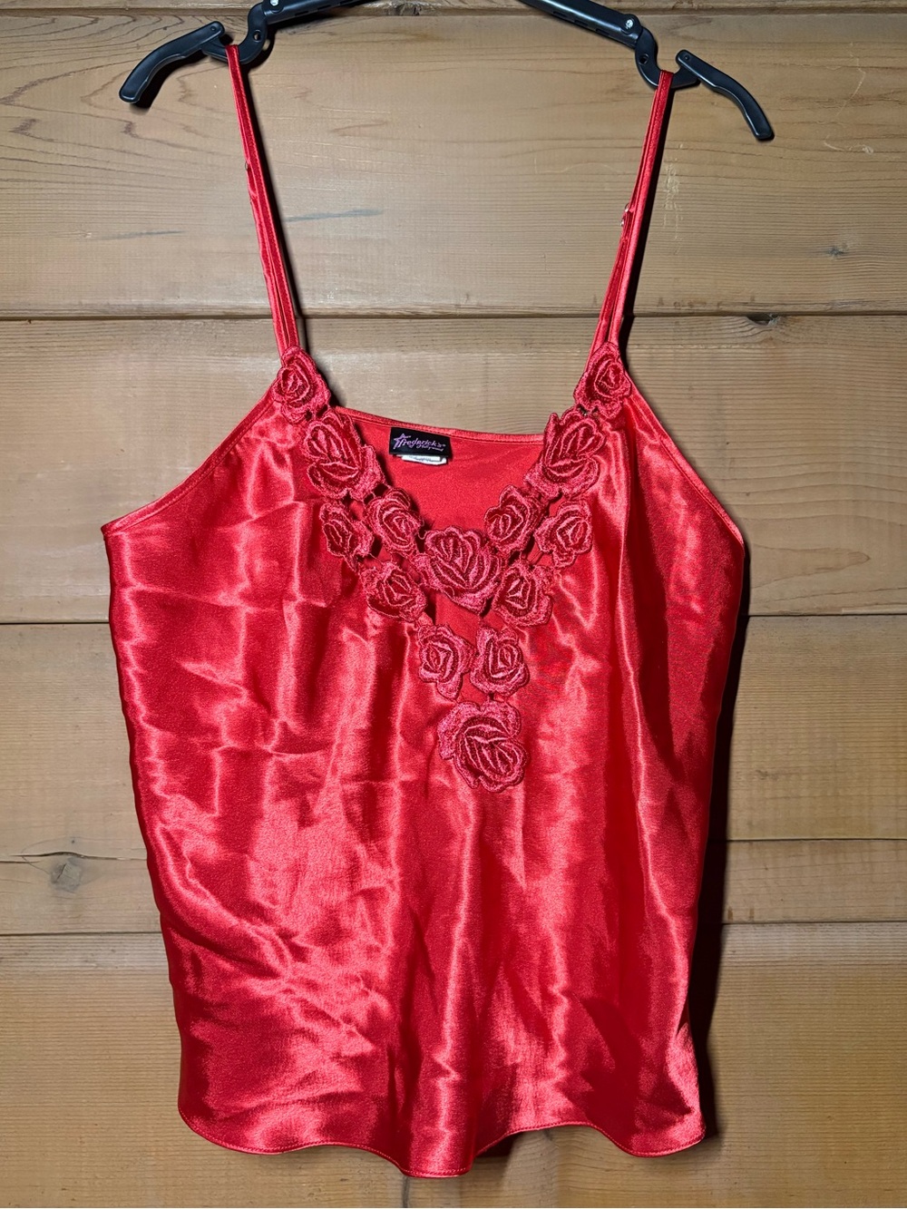 Vintage Frederick's of Hollywood Y2K Red Satin Lace Camisole Lingerie Top Large